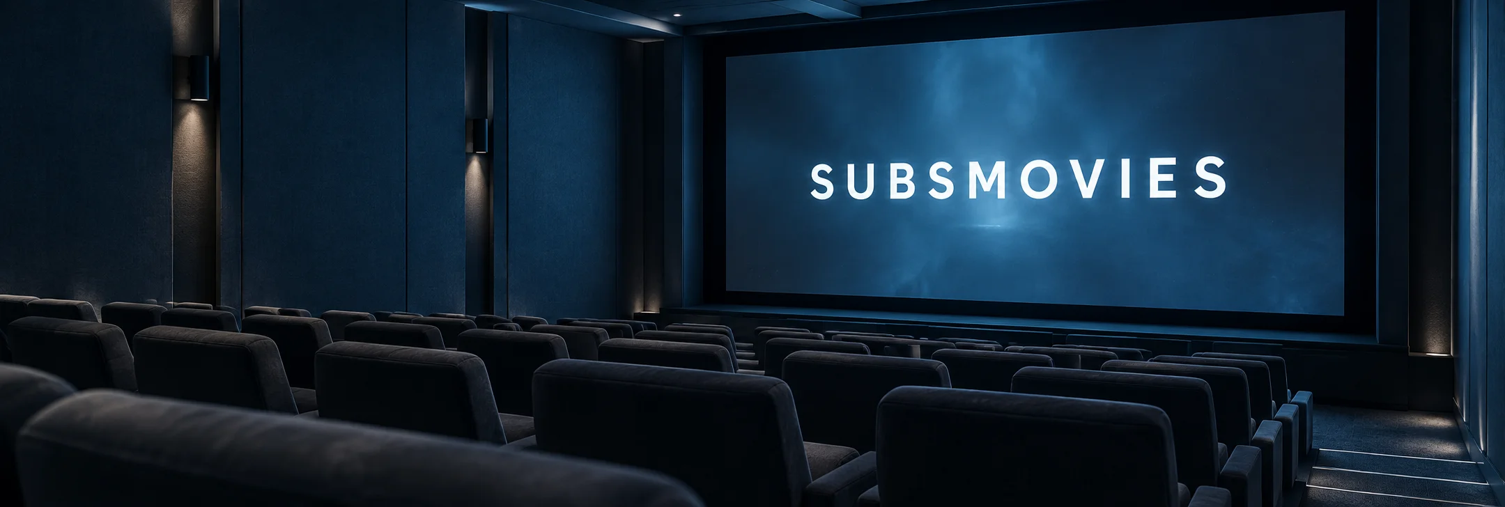 SUBSMOVIES in white letters on a slate-blue cinema screen